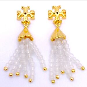 Tory Burch Roxanne small whit beads tassel drop earrings